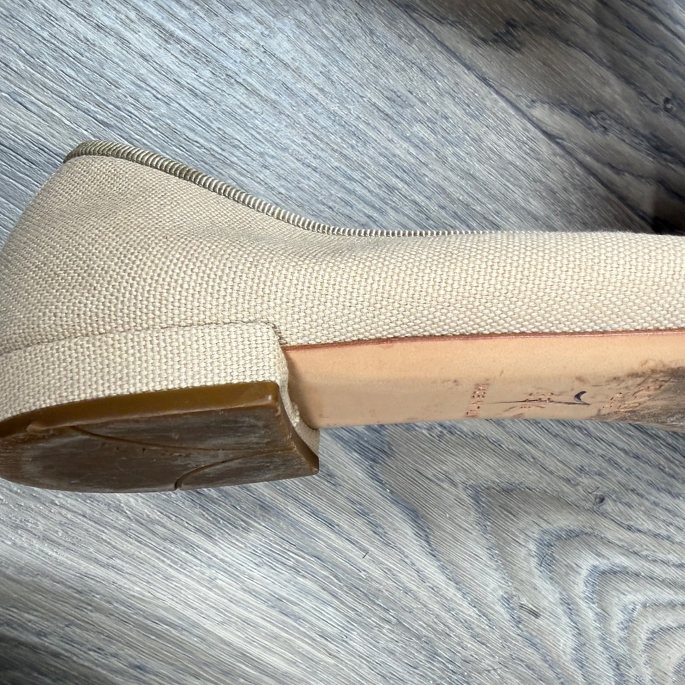 Prada Ballet Flats Women 35.5 Beige Black Canvas Patent Leather Cap Toe Bows - Picture 6 of 7